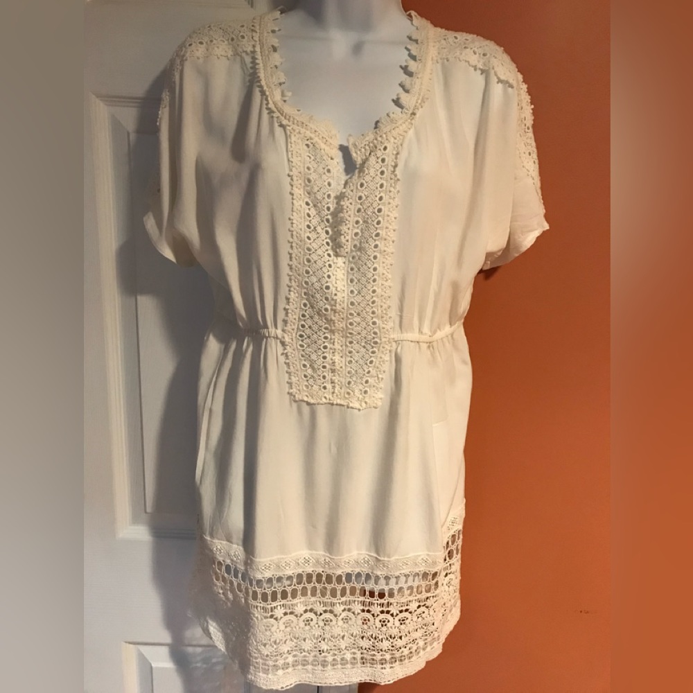🌺🌺Crochet Embellished White Beach Cover Up, L